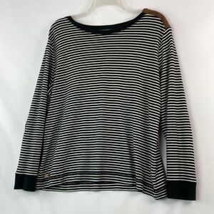 LAUREN black and white stripe with brown suede detail blouse 2XL